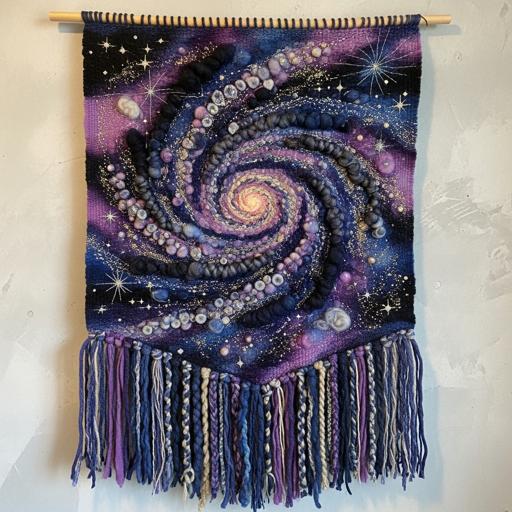 Cosmic Tapestry - A handcrafted wall hanging with swirling galaxy patterns